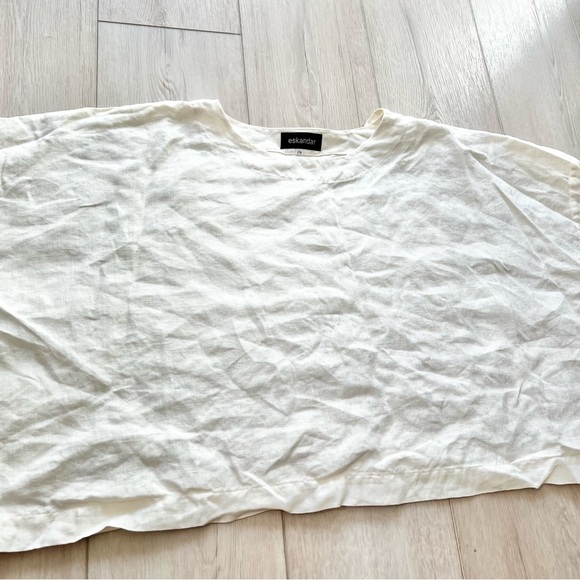 Eskandar Boxy Linen Loose Fit Button Neck Blouse Shirt One Size Made In England - Picture 5 of 7